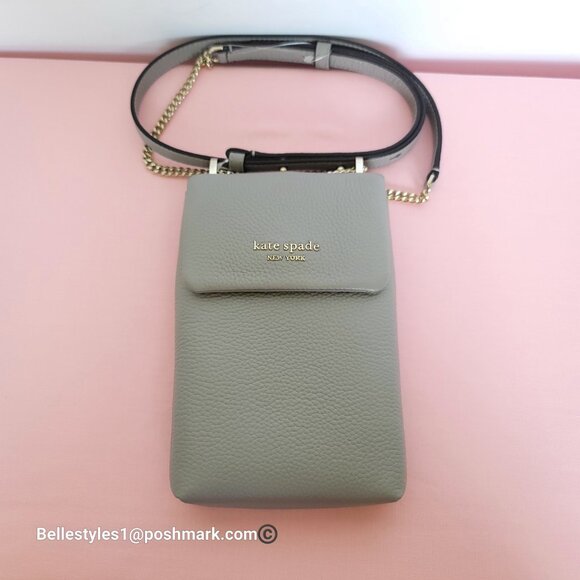 KATE SPADE Bradley North/South Pebbled Leather Phone Crossbody-True Taupe  🎈⭐ - Picture 5 of 16
